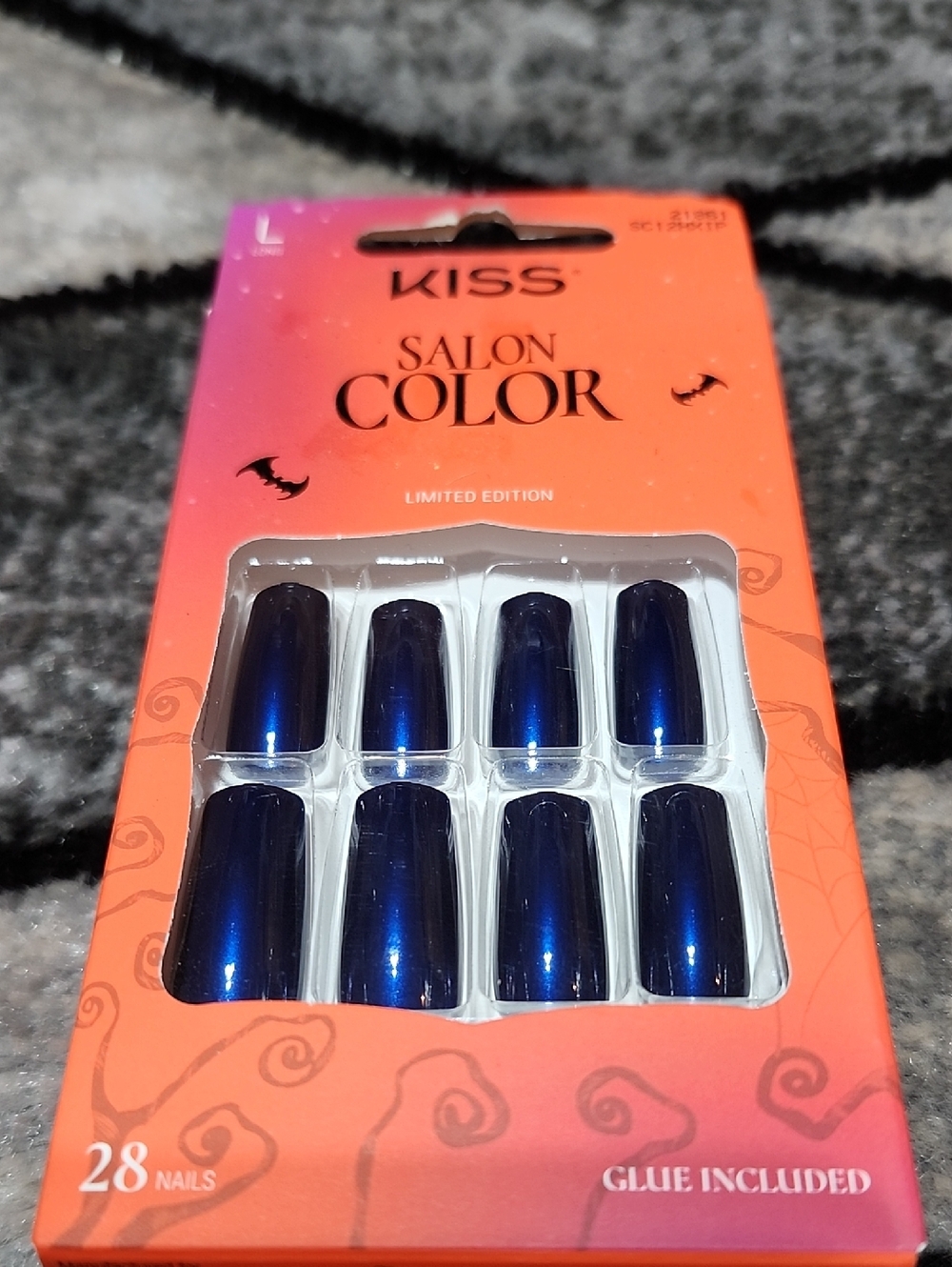 KISS LIMITED EDITION SALON COLOR METALLIC NAVY BLUE LONG SQUARE PRESS-ON NAILS